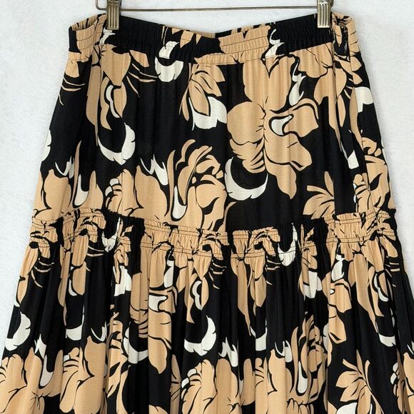 Soft Surroundings Halona Maxi Skirt Large Black/Beige Floral Tiered Boho Chic - Picture 4 of 16